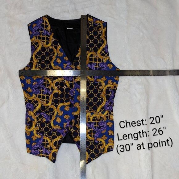 Vintage Damask Tapestry Sleeveless Button-Front Vest  Women's Large Purple and G - Picture 6 of 7